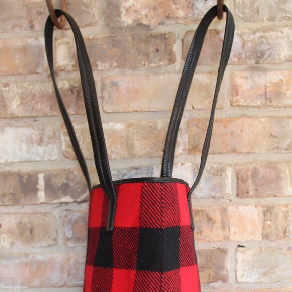 Pendleton 100% Wool / Leather Buffalo Plaid Tote Bag Shoulder Purse - Picture 4 of 15